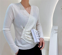 European Station 2021 Autumn Style V-neck Looks Thin and Fine Wool with Bottom Shirt Womens Design Slant Buckle Slim Sweater Trendy