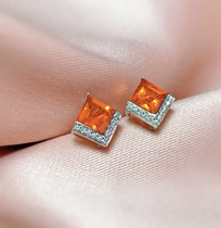 18k natural fire Opal stud earrings Simple fashion wild square stud earrings