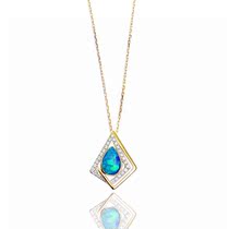 Line sense fashion 18k gold color gold Australian natural Opal gem pendant necklace jewelry diamond inlaid