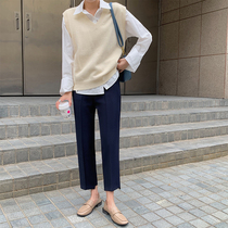 Fall New Broadlegged Pants Woman Han Version Loose Slim Leg Straight Tube Smoke Tube 90% Pants Slim Casual Suit Long Pants