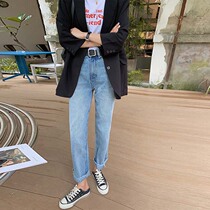 Korean Jeans Women 2022 Spring Autumn New Straight Cylinder Loose Trendy High Waist Micro Wide Leg Pants Slim Casual Pants Woman