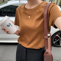 Womens 2022 new short sleeve T-shirt round collar bottom inner lap Summer blouse