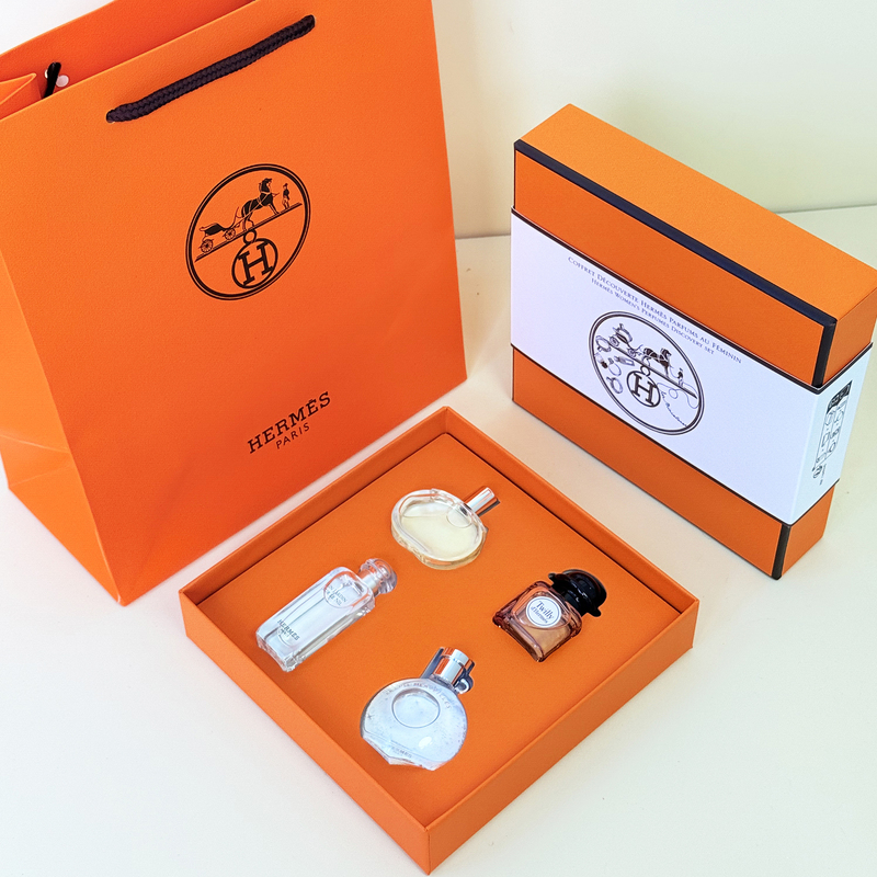 Hermes Four-Piece Perfume Gift Set 7.5ml Orange Color Nile Bachni Silk Scarf Birthday Gift