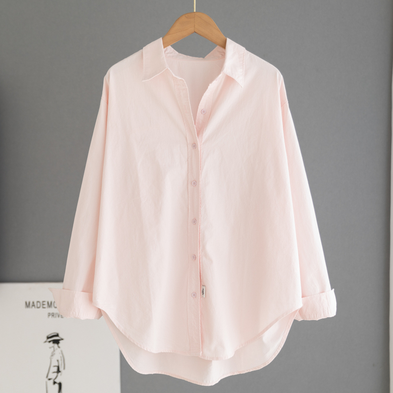 Sakura Pink Pure Cotton Shirt for Women, High-End, Light Luxury, Age-Reducing, Stylish Top, Unique Design, Loose Casual Jacket