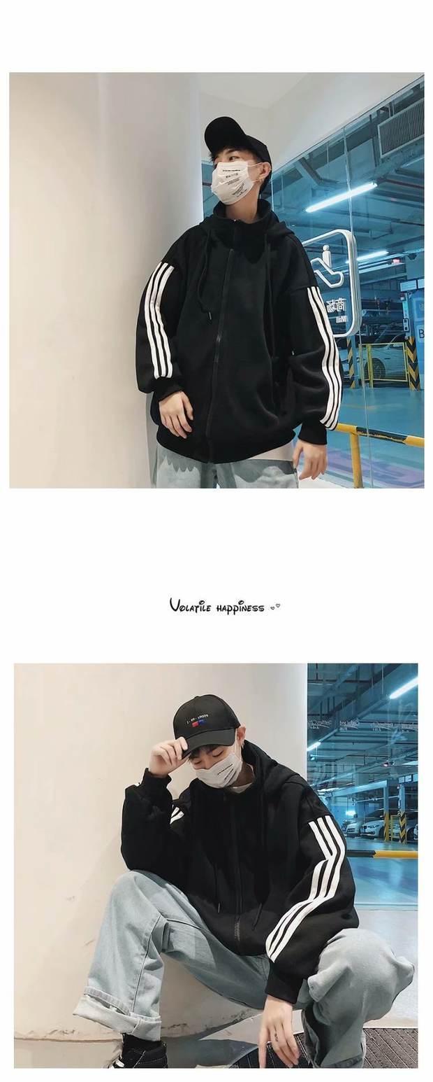 Cộng với áo len dày nhung nam trùm đầu mùa đông áo khoác cardigan áo hoodie lỏng phiên bản Hàn Quốc theo xu hướng giữ ấm XL hoodie màu be