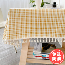 Simple modern Plaid desk tablecloth fabric waterproof and oil-proof disposable student dormitory table mat study dressing table cloth