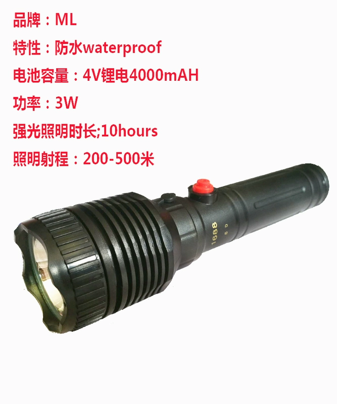 Ming-Long ML-1688 LED ánh sáng không thấm nước đèn pin đèn pin sáng 10w tuổi thọ pin lithium có thể sạc lại đèn siêu sáng
