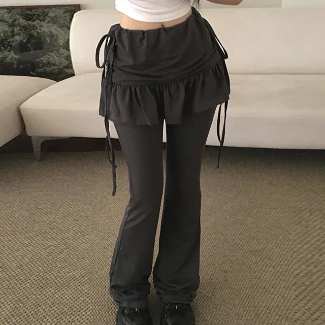 Summer Diary: Ballet-Style Ruffled Bow Skirt Pants with Tie-Up Design - Versatile, Slimming, Casual Pants
