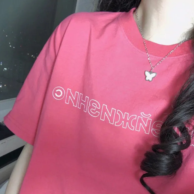 Pure cotton girly preppy short sleeve letters