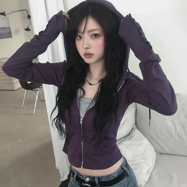Pre-Order Autumn Short Waist-Tightening Zipper Hoodie, Spicy Girl Style Versatile Loose Jacket Hooded Top Pre-Order Autumn Short Waist-Tightening Zipper Hoodie, Spicy Girl Style Versatile Loose Jacket Hooded Top