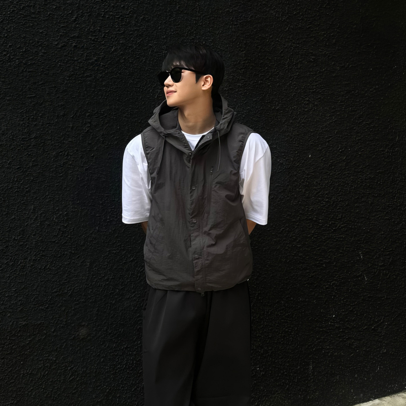 Hooded Sleeveless Vest Cardigan for Men, Spring and Autumn Style, Sun Protection, Korean Style, High-End Design, Casual and Versatile Jacket