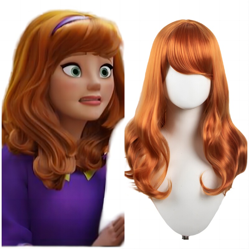 Princess Ana Cosplay Anime Wig Orange Big Wavy Long Hair Scooby-Doo Daphne Full Wig