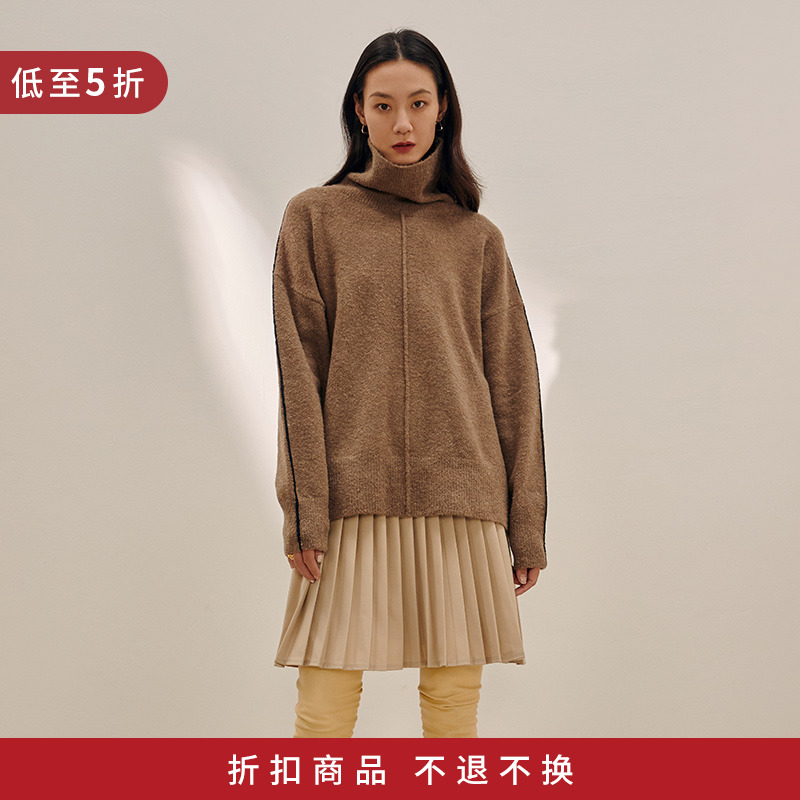 MADEINAM2020 Autumn Winter Custom Wool Circle Yarn Loose profile Shoulders Design High Collar Sweater