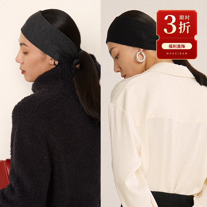 MADEINAM2020 autumn and winter high-end quality silk cashmere soft skin-friendly designer headband black gray