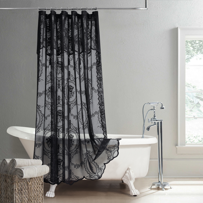 2026 Season European Style Fashionable Black Lace Hollow-Out Polyester Waterproof Wavy Edge Tassel Hazy Decorative Shower Curtain 2026 Season European Style Fashionable Black Lace Hollow-Out Polyester Waterproof Wavy Edge Tassel Hazy Decorative Shower Curtain
