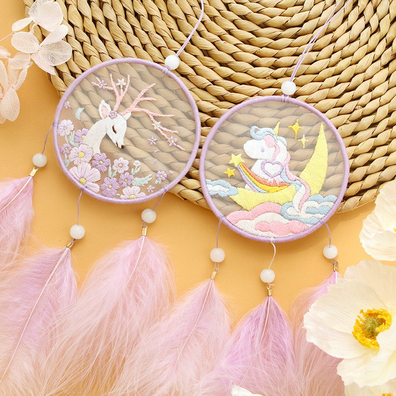 Embroidery hand-made diy self-embroidery material bag girl heart dream catcher car pendant decoration for boyfriend couple gift