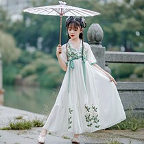 Hanfu Girls Summer 2022 new one-piece dress slim fit superfairy short sleeve ancient dress Ming-made koto children play out