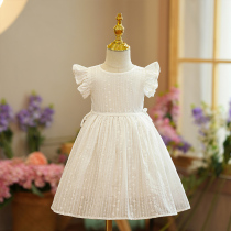Vest dress girls new pure cotton foreign air upscale Korean version round collar female baby white princess skirt little girl summer dress