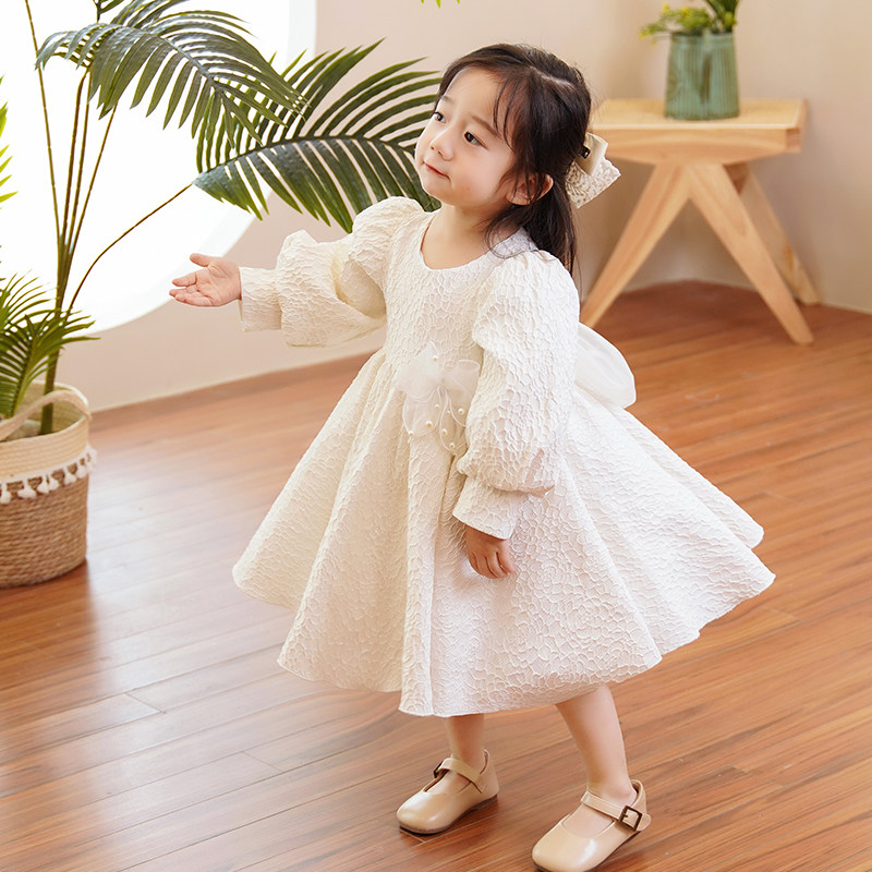 Year-old dress girl baby autumn Korean white dress girl pumpkin skirt child long sleeve princess dress winter