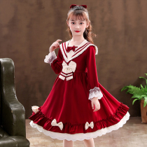 Loretta Girl Princess Dress Autumn Style 2022 new Korean version of the Korean Air Network Red Skirt Bursting College Wind Dress