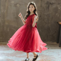 Performance Gown Girl Dress New Dress New Dress Mid Sleeve Long Dress Red Princess Dresses Senior Sensation Children Act Out