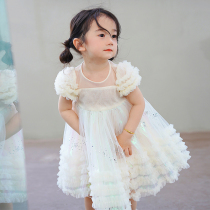 Female baby Limen dress Chardress girl 2022 Yangqi girl white yarn Yarn Dress Child Man Fishy Princess Dress