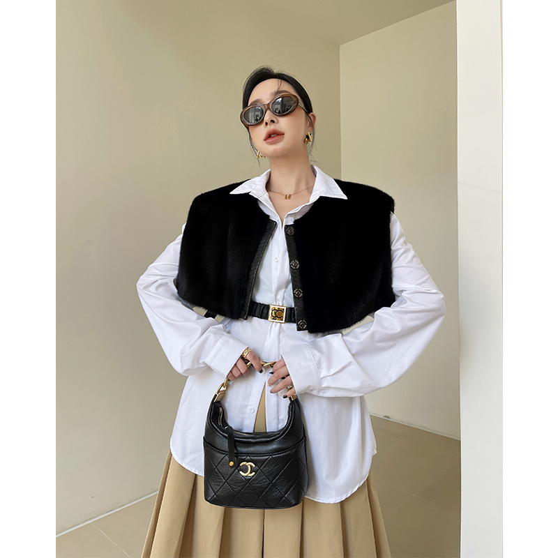 2025 New Imported Small Mink Shawl Short Vest Mink Fur Coat Vest Elegant Mink Fur Shawl for Women