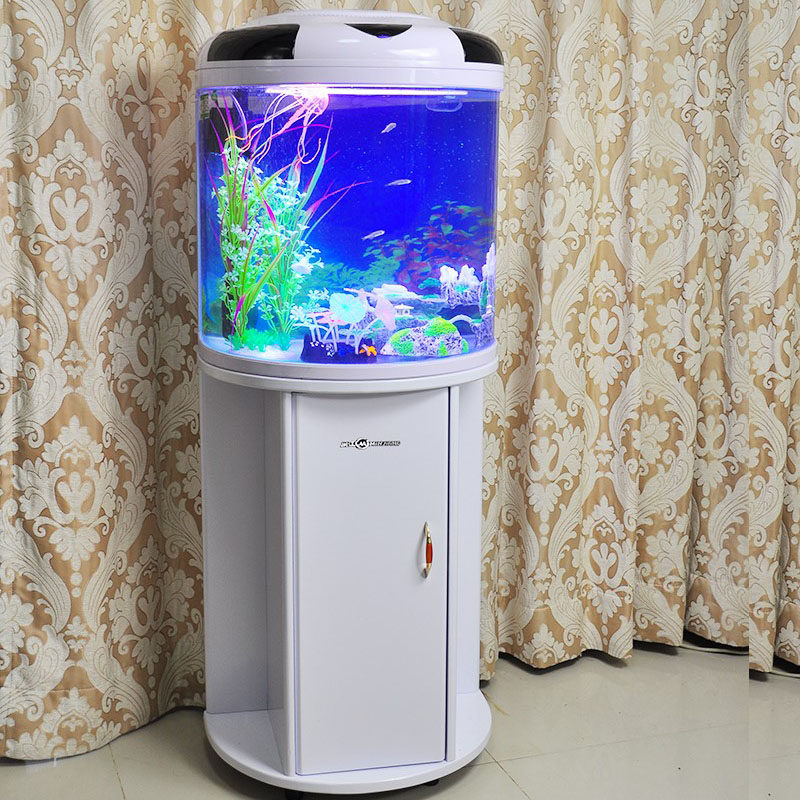 Minjiang Fish Tank Semicircle Small Cylindrical Living Room Home Floor Standing Standing Against Wall Glass Aquarium Eco-free Water