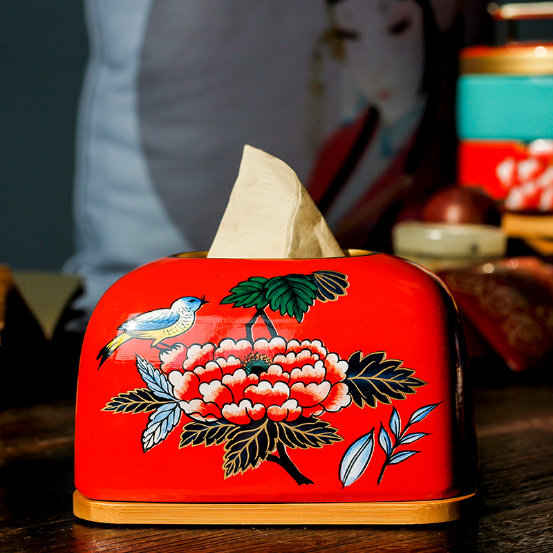 Ceramic desktop tissue box new Chinese-style living room toilet paper box high-end coffee table light luxury decoration dining table small creative