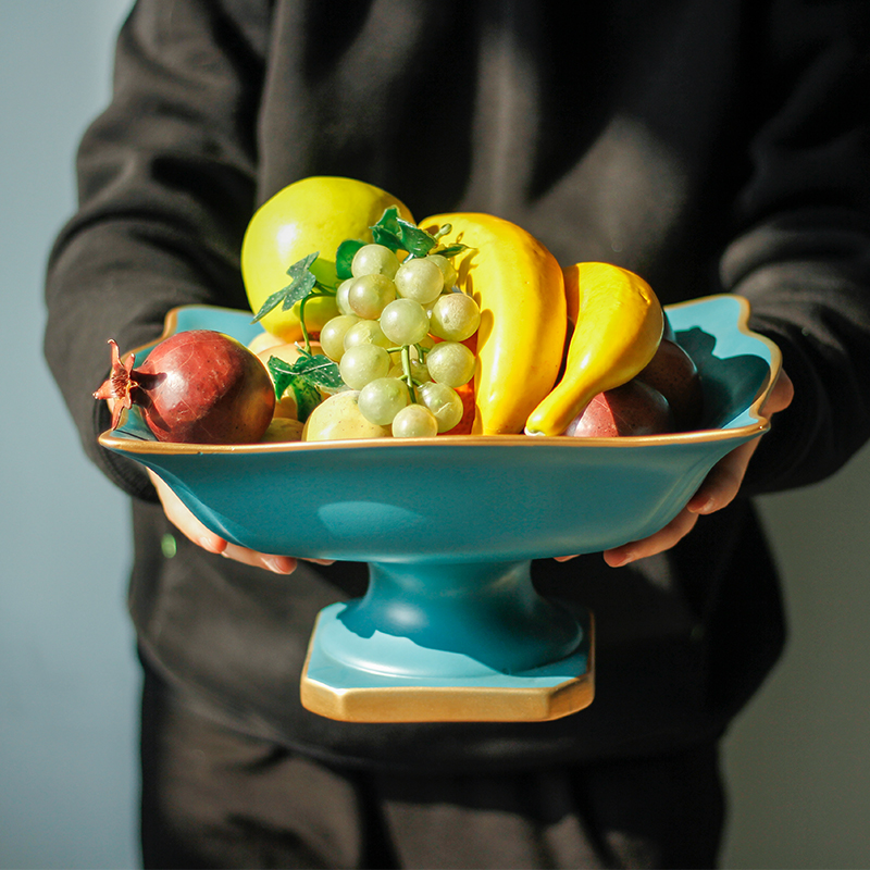 Chinese creative ins Living room coffee table Ceramic large fruit plate Household new Chinese light luxury fruit plate decoration ornaments