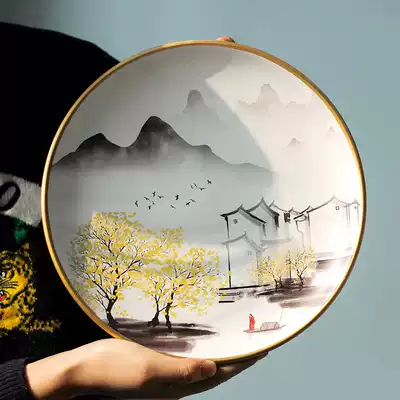 Creative decoration sitting plate decoration Living room TV cabinet Zen plate New Chinese lotus ceramic plate soft decoration craft gift decoration