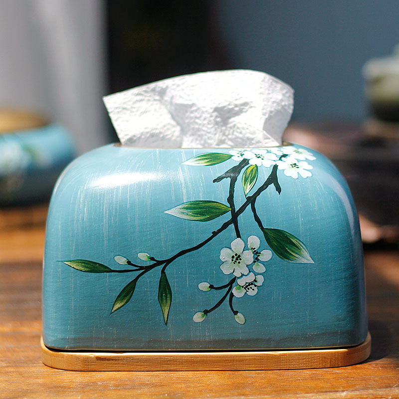 Creative ceramic decorative tissue box Household new Chinese living room coffee table Dining table Smoking paper box Decoration ashtray set