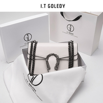 Hong Kong IT GDLEDY womens bag leather bacchus bag female 2021 new messenger chain small square bag trend