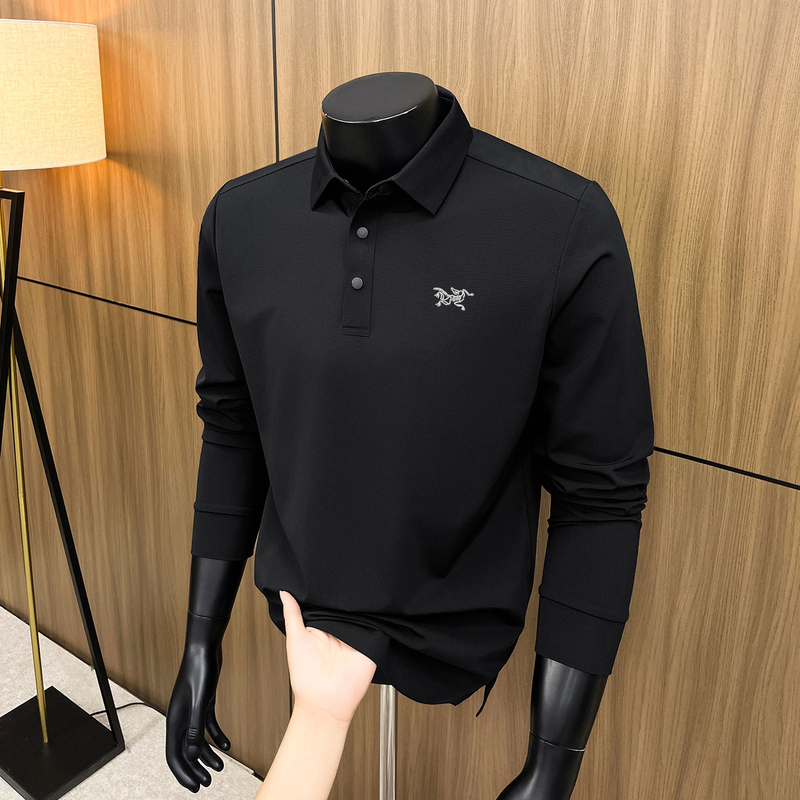 Outlet [90% off] Autumn Long-Sleeved Polo Shirt for Men, Business Casual Embroidered Wrinkle-Resistant T-Shirt That Doesn'T Need Ironing