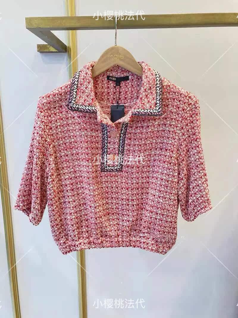 Cherry Fadei maje 22 spring summer small and fragrant windy Polar Polo collar short sleeve blouses MFPTO00674