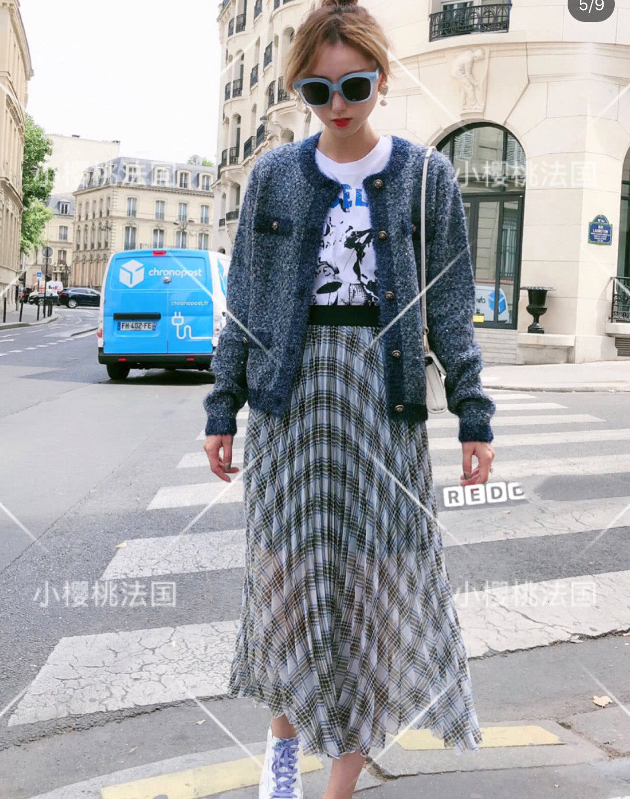 (Cherry France) 2019 autumn and winter maje skirt striped pleated skirt