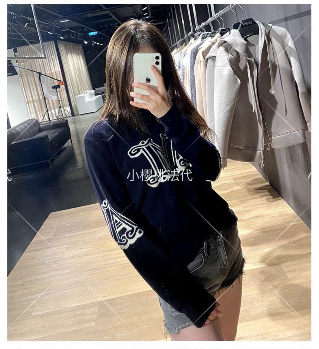  Maxmara21 autumn and winter style M letter profile cashmere knitted sweater round collar sleeve head loose 100 hitch