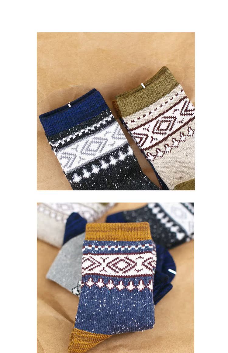 Mùa thu và mùa đông bông mới ý tưởng retro vớ gió quốc gia đôi vớ nam và nữ vớ kim cương Gessen trong ống vớ nữ - Bít tất nữ vớ nữ cổ ngắn