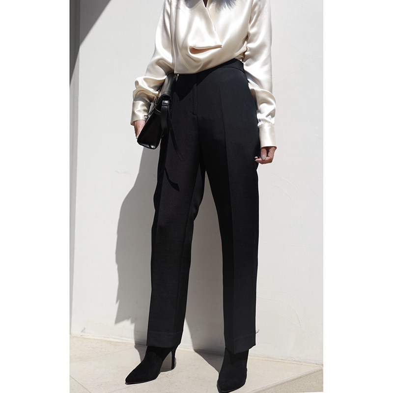FANNIU Early Autumn Classic Commuter Series Inclusive Strong Black Acetate Medium-high Waist West Pants Smoke Pipe Pants 301
