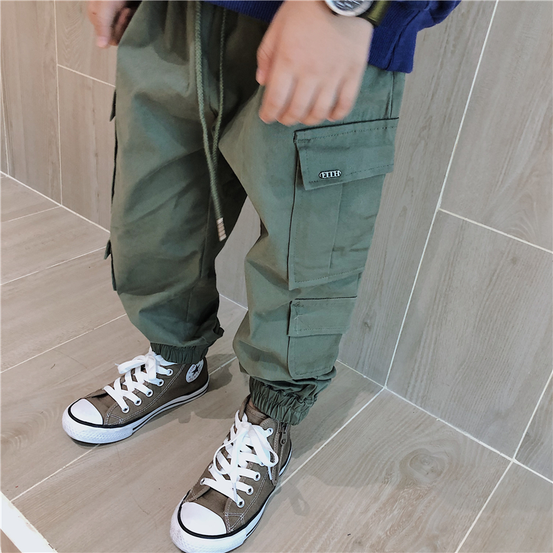 JUSTIN children's winter clothing new fleece overalls boys in the big children's Japanese loose beam mouth casual pants trend