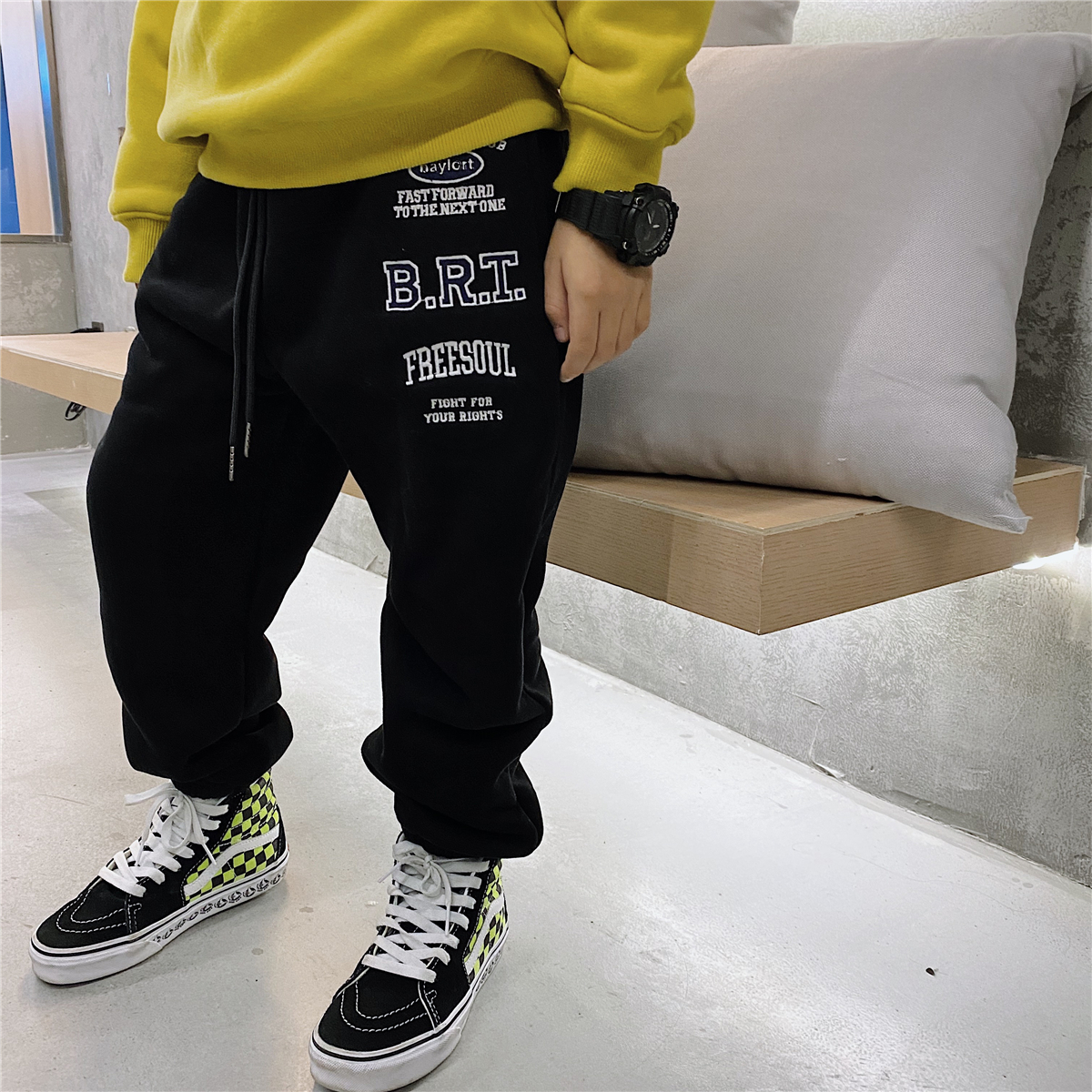 JUSTIN boys winter plus velvet thick warm trousers casual pants children's Western style casual pants
