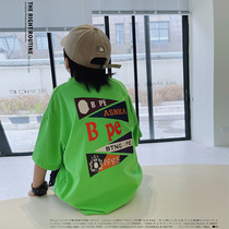 JUSTIN Childrens summer new loose casual short sleeves Bottom Jersey Boy Day Department Tide Card Printed Fashion T-shirt