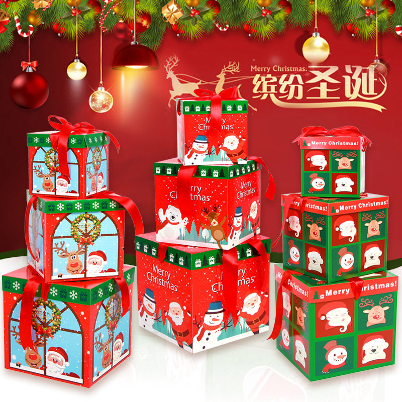 Christmas decorations color gift box three-piece set Christmas tree furnishings window shelves Christmas gift box