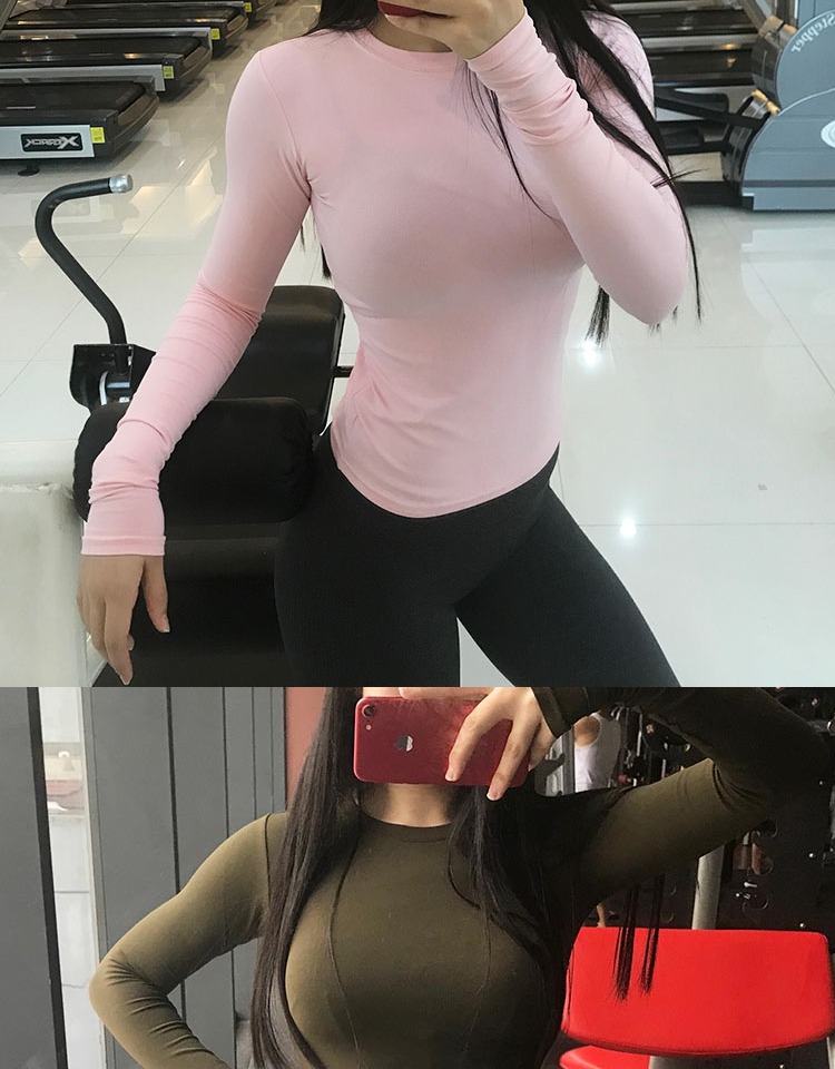 Sexy bó sát ngực bó sát dài tay nhanh khô quần áo thể dục dài tay nữ ngắn thể thao áo sơ mi tập thể dục áo thun yoga áo tanktop