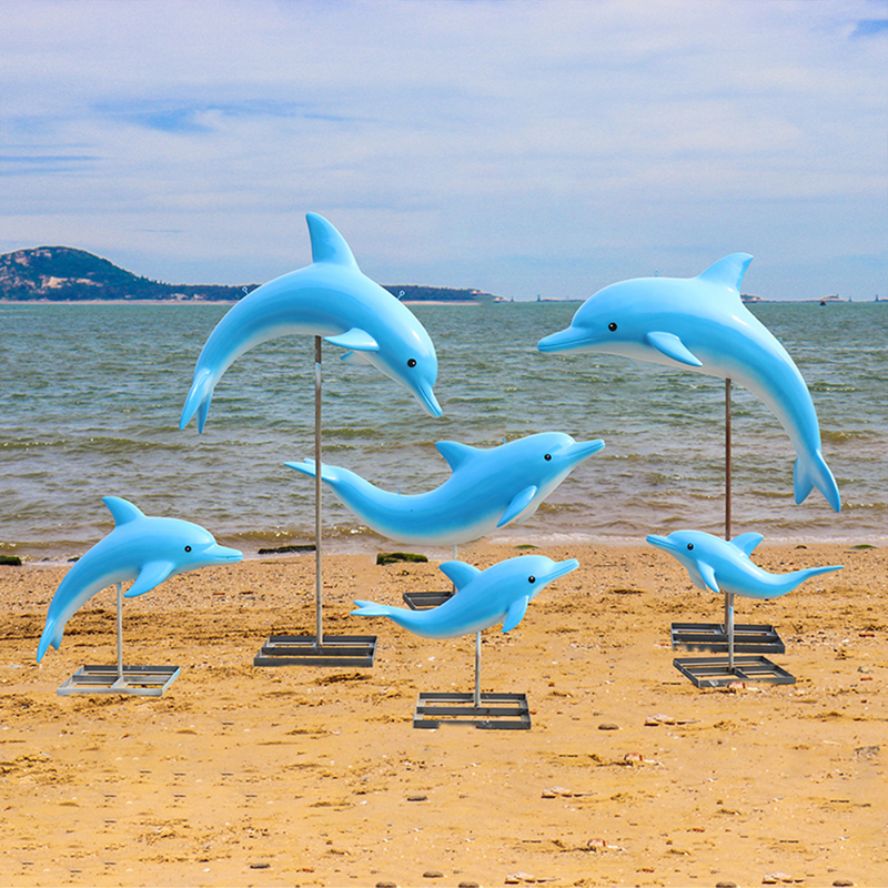 Fiberglass Simulated Dolphin Landscape Sculpture Marine Animal Whale Model Decorative Fountain Beach Landscaping Ornament