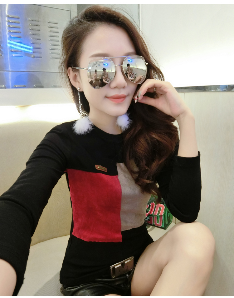 Mùa thu đông mới mặc cộng với áo thun nhung dày nữ dài tay thời trang Hàn Quốc hoang dã ấm áp chạm đáy áo nhỏ cơ thể thủy triều áo phông nữ rộng tay lỡ