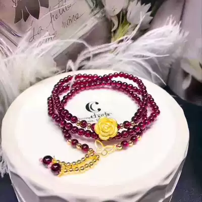 Natural 5m Garnet three-lap hand silver jewelry necklace with exclusive custom-made sterling silver