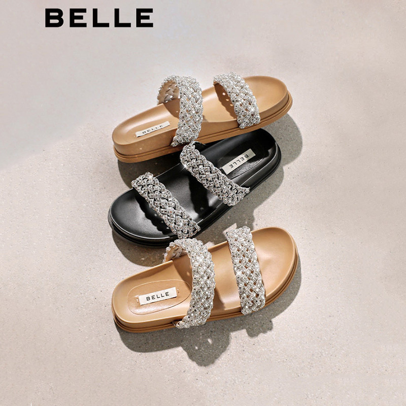 Zhang Linghe Recommends Belle Starry Sky Woven Casual Slippers for Women, 2026 Summer New Low-Heel Slippers F5B1D