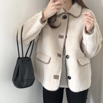 MIUSU 20 new product recommended Korean version of college style lamb wool composite suede small man short coat