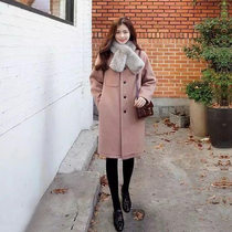Miusu cut clearance pink woolen coat celebrity temperament medium long wool woolen coat female